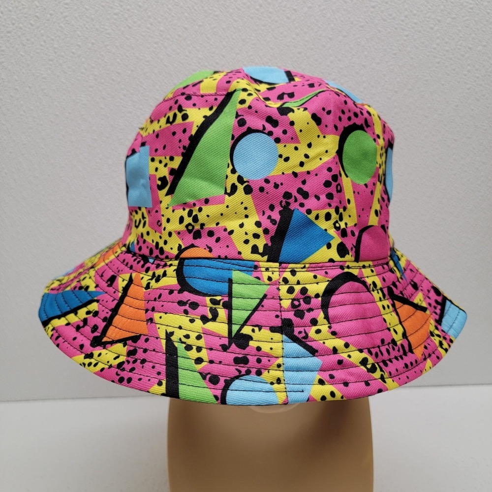 Retro Colorful Bucket Hat Costume Sun Cap Festival Rave Fun Geometric 80s 90s - Picture 3 of 7